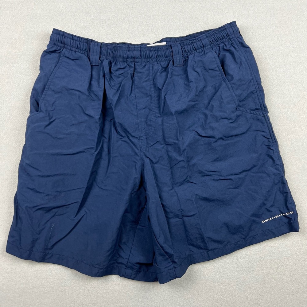 Columbia Mens Medium Navy Blue PFG Omni-Shade Fishing Shorts FM4009 Nylon Mesh
